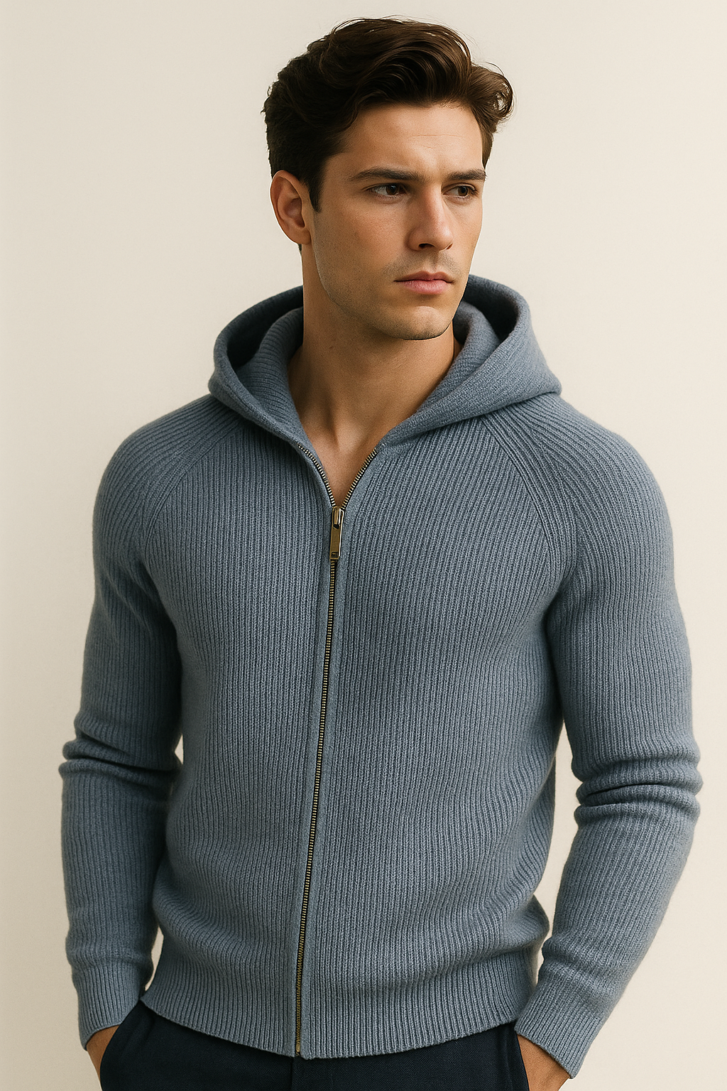 Amalfi Merino Hooded Sweater Light Blue