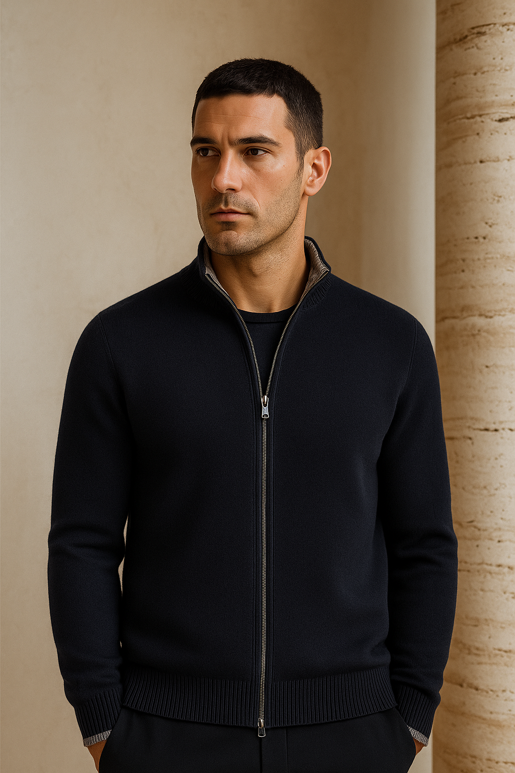 Leonardo Zip Cardigan Navy