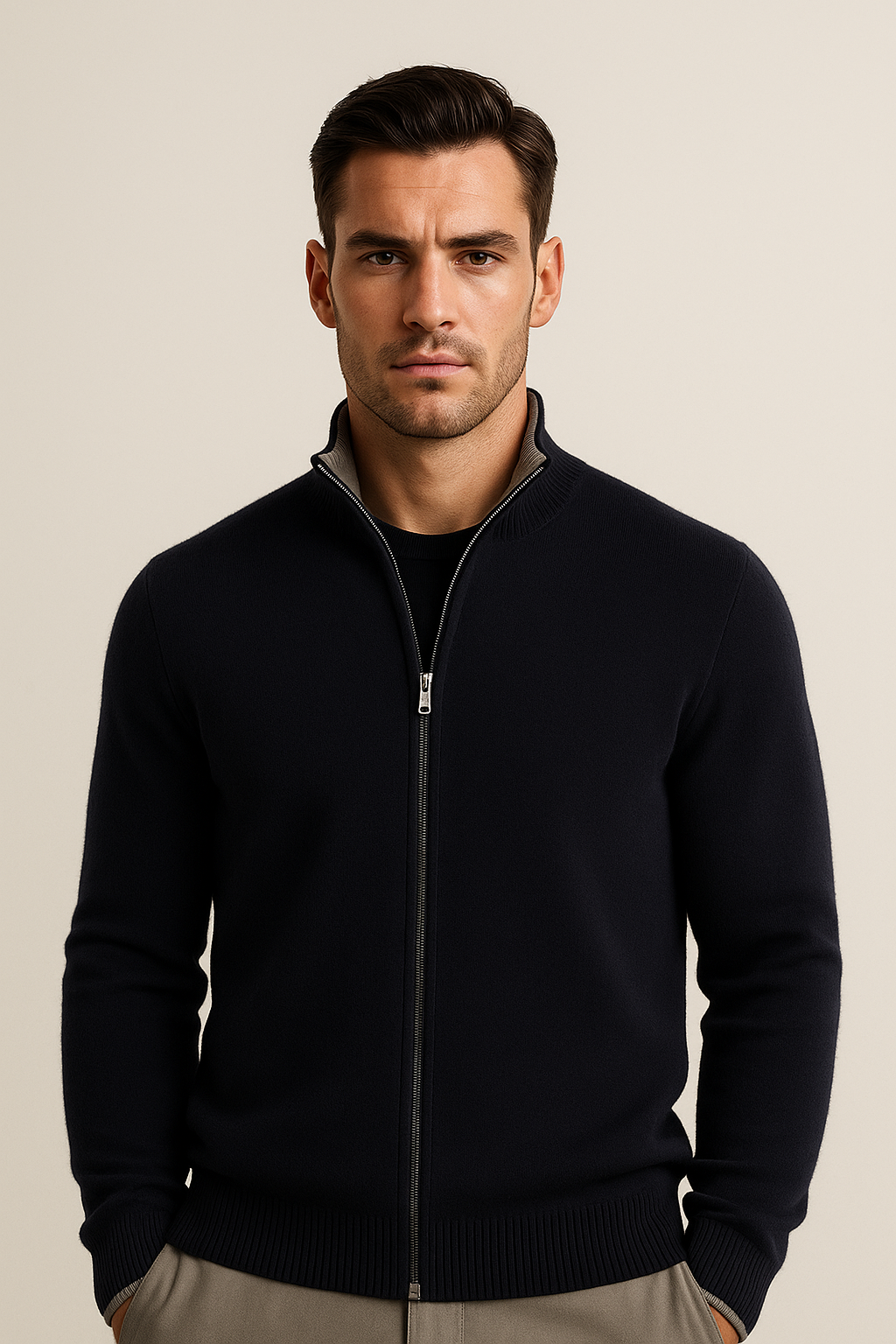 Leonardo Zip Cardigan Navy
